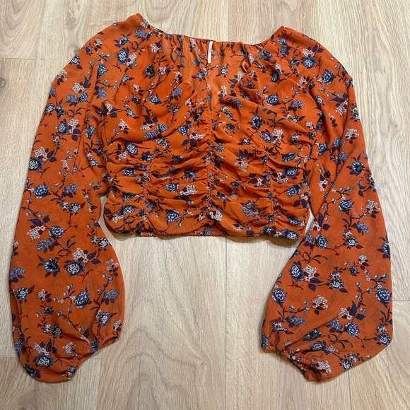 Free People Women's Rust Combo New Final Rose Blouse Size‎ L EUC Fall Boho - Picture 5 of 8